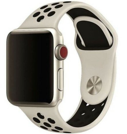 Curea iUni compatibila cu Apple Watch 1/2/3/4/5/6/7, 38mm, Silicon Sport, Crem/Negru