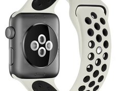 Curea iUni compatibila cu Apple Watch 1/2/3/4/5/6/7, 42mm, Silicon Sport, Crem/Negru